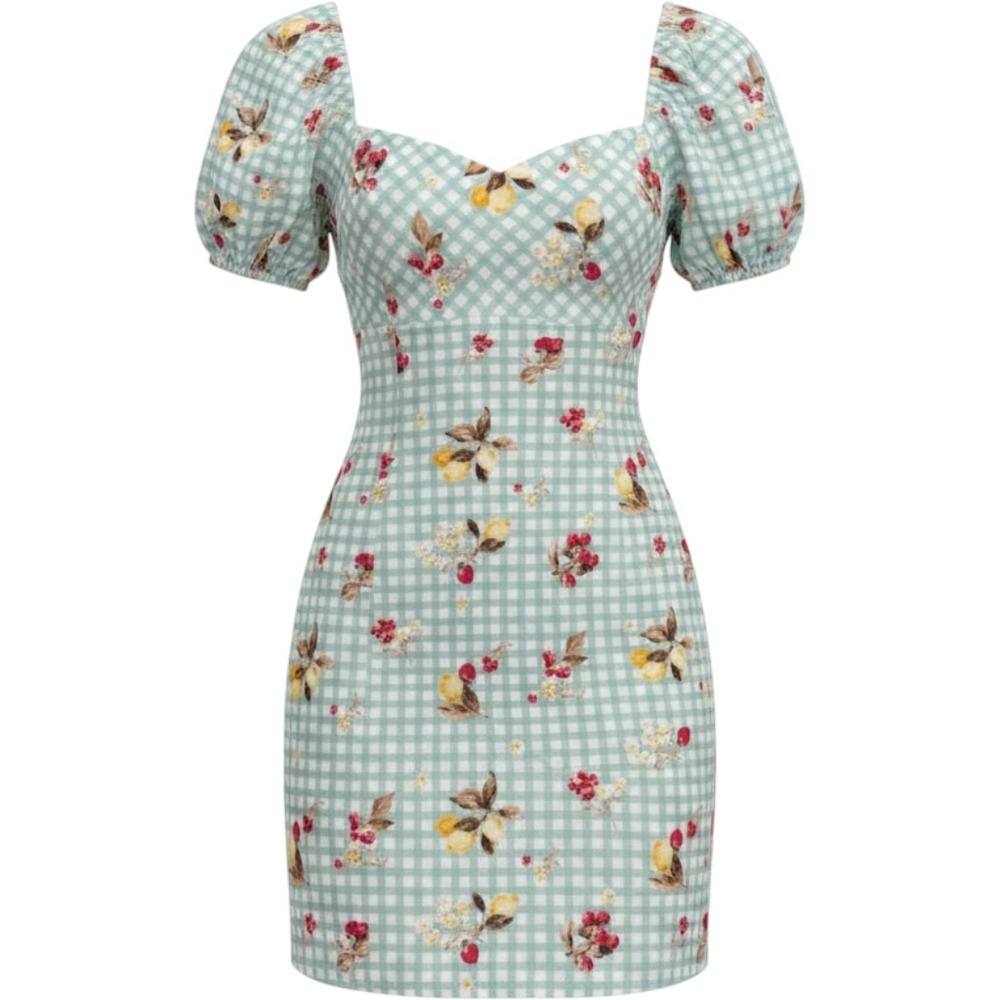 Altar'd State Green Gingham Lemon Strawberry Fruit Mini Dress XS 2 GG117 NWT